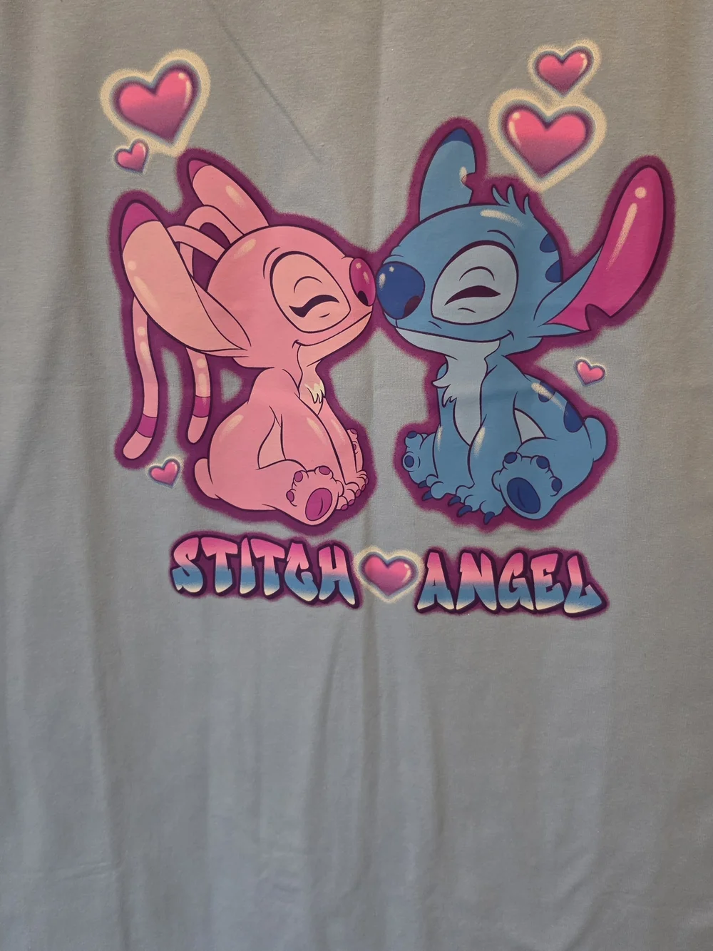 New Disney Stitch And Angel Graphic Tee in Light Blue and Pink Size XL